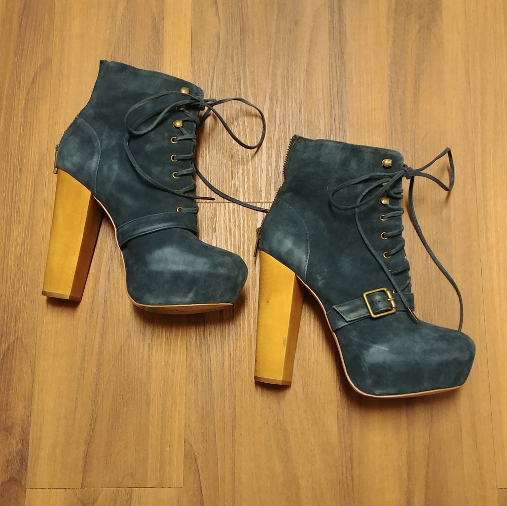Steve Madden Genuine leather teal platform booties - Picture 2 of 8